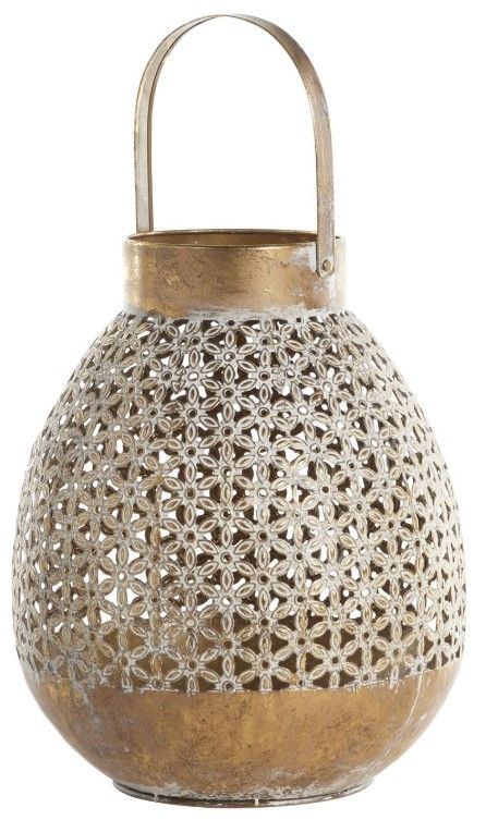 Deco Marche Gold Candle Lantern with Moroccan Pattern-0
