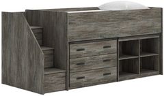 Signature Design by Ashley® Frandern Gray Twin Loft Bed with Bookcase and Drawer Storage