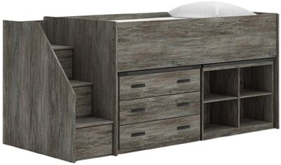 Signature Design by Ashley Frandern Gray Twin Loft Bed with Bookcase and Drawer Storage