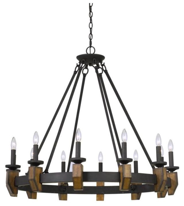Cal® Lighting & Accessories Cruz 12-Light Bronze/Wood Chandelier-0