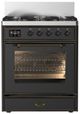 Ilve® Majestic III 30" Graphite Matte Pro Style Dual Fuel Liquid Propane Range with 5 Black Brass Burners and Burnished Trim-0