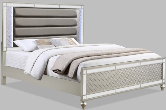 Crown Mark Christian Champagne Queen Upholstered Panel Bed-0