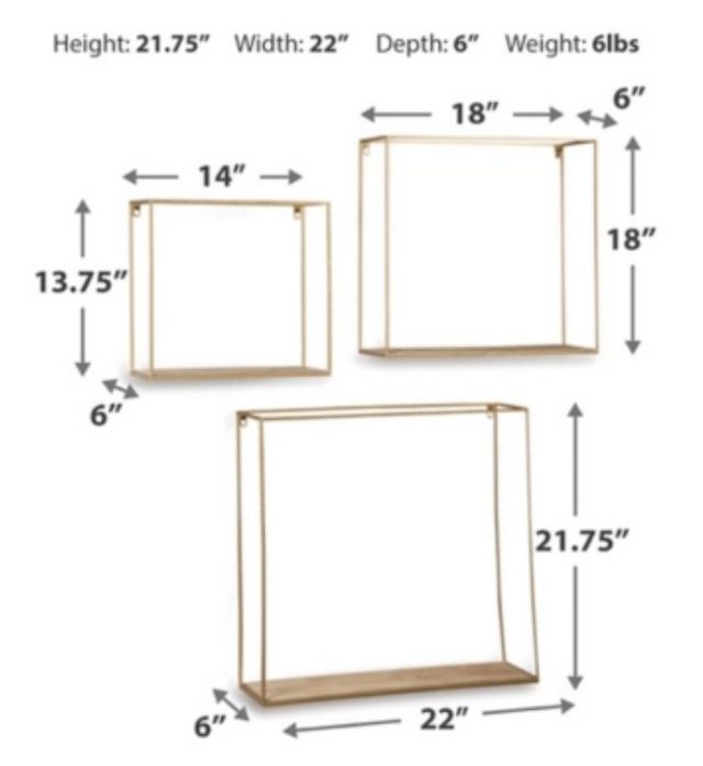 Signature Design by Ashley® Efharis 3-Piece Gold/Natural Wall Shelf Set-2