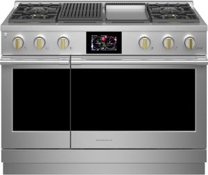 Front view of the Monogram® Statement Collection 48" Stainless Steel Freestanding Dual Fuel Natural Gas Range