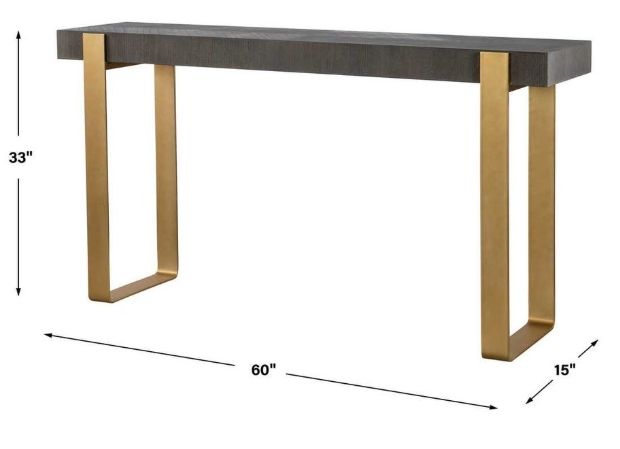 Uttermost® Kea Light Gray Console Table with Brushed Brass Base-2