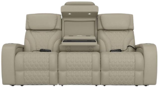 Corinthian Furniture Como Cream Power Reclining Loveseat with Power Headrest, Console, Air Massage, and Lighting-0