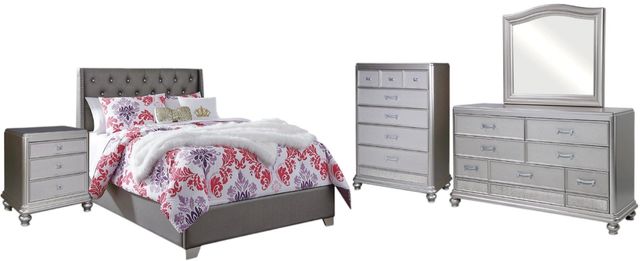 Signature Design by Ashley® Coralayne 5-Piece Silver Full Upholstered Panel Youth Bed Set-0