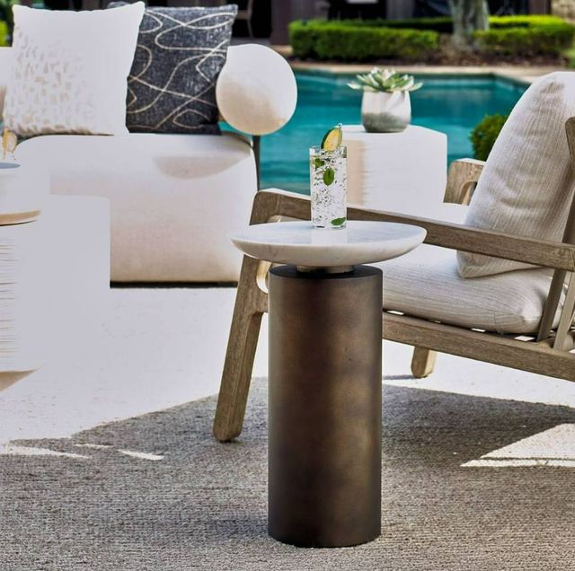 Uttermost® Olso White Marble Top Indoor-Outdoor Accent Table with Bronze Iron Base-0