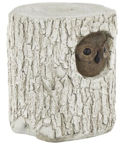 Deco Marche White Magnesium Oxide Outdoor Owl Tree Trunk Garden Stool with Brown Accents-1