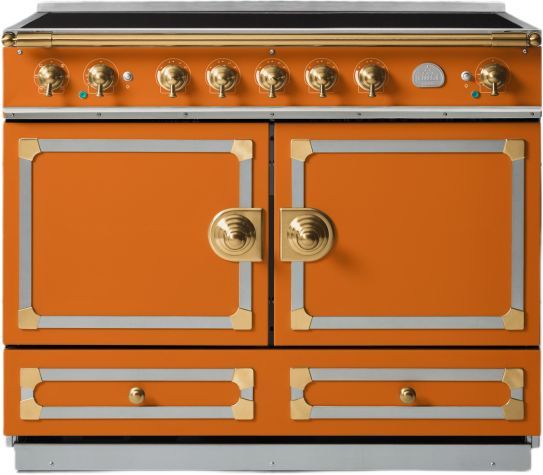 La Cornue CornuFé 90 Albertine 36" Quintessential Orange Pro Style Induction Range with Brushed Brass Trim-0