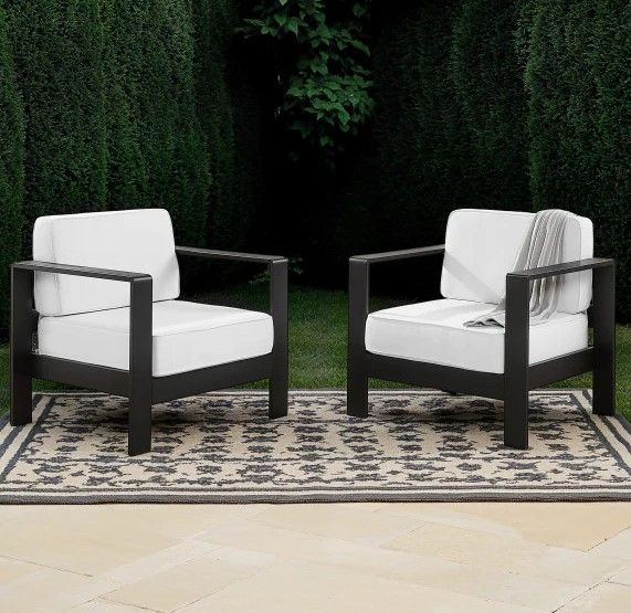 Linon Key Largo 2-Piece Black/White Aluminum/Fabric Upholstered Outdoor Conversation Set-1