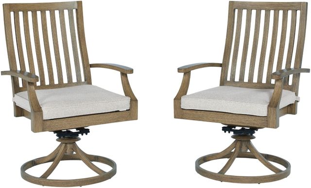 Signature Design by Ashley® Rainier Ranch 2-Piece Beige/Brown Aluminum/Nuvella Outdoor Swivel Chair-0