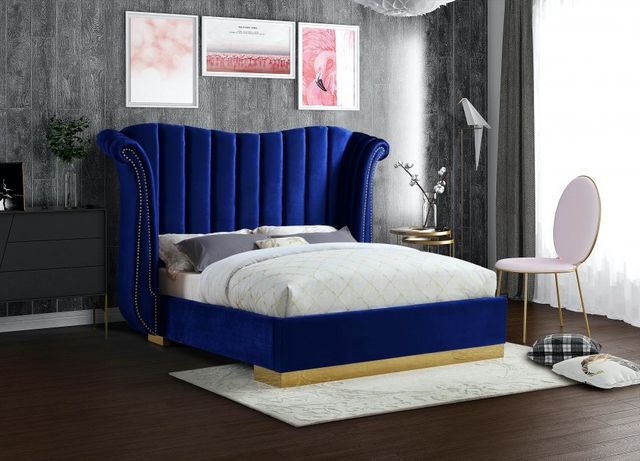 Meridian Furniture Flora Navy Velvet Queen Bed-2