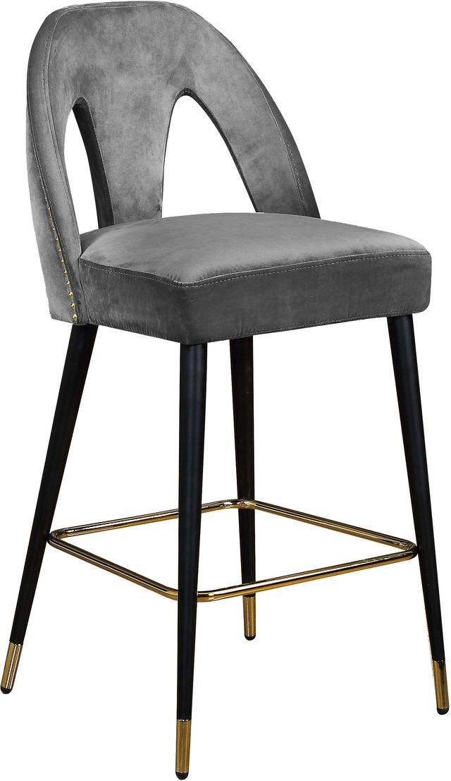 Meridian Furniture Akoya 2-Piece Gray Velvet Counter Stools-2