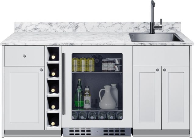 Summit® TurnKey Oasis 69" White Wet Bar with 4.6 Cu. Ft. Built-In Beverage Center and Stainless Steel Sink with Faucet-1