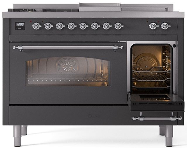 Ilve® Nostalgie II Series 48" Graphite Matte Pro Style Dual Fuel Range-3