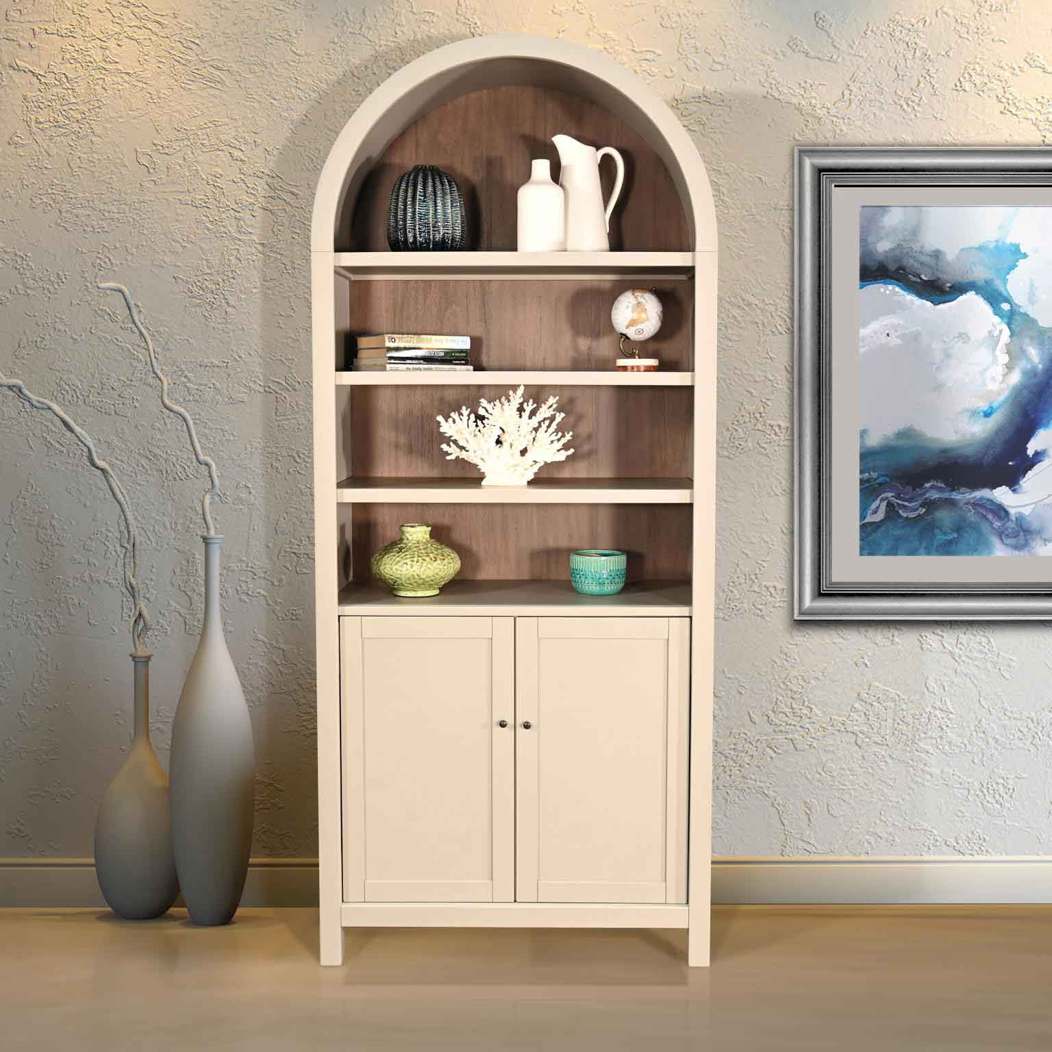 Light Grey Arched Display Cabinet with Doors | JR Furniture