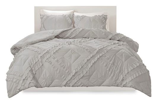 Olliix by Intelligent Design Kacie Grey Twin/Twin Extra Large Solid Coverlet Set with Tufted Diamond Ruffles-0