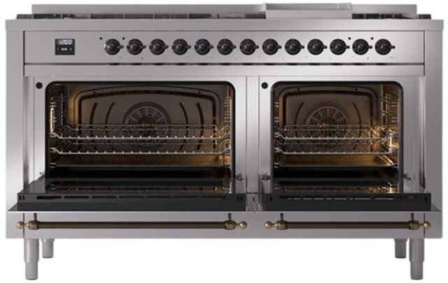 Ilve® Nostalgie II Series 60" Stainless Steel Pro Style Dual Fuel Range-1