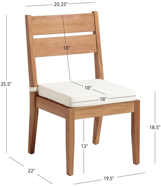 Linon Cannon 2-Piece Natural Teak Wooden Outdoor Dining Chair with Cushion-2
