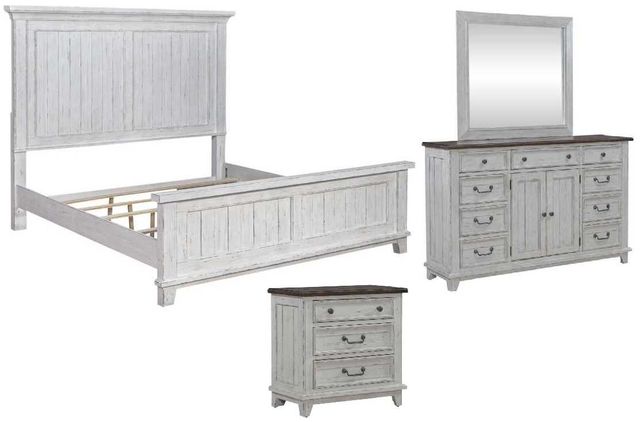 Liberty Furniture River Place 4-Piece Riverstone White/Tobacco King Bedroom Set with Nightstand-0