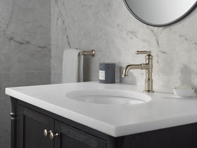 Delta Broderick® Lumicoat® Stainless Single Handle Bathroom Faucet with Drain-1