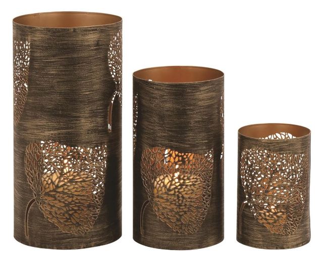 Deco Marche 3-Piece Copper Leaf Candle Lantern Set-0