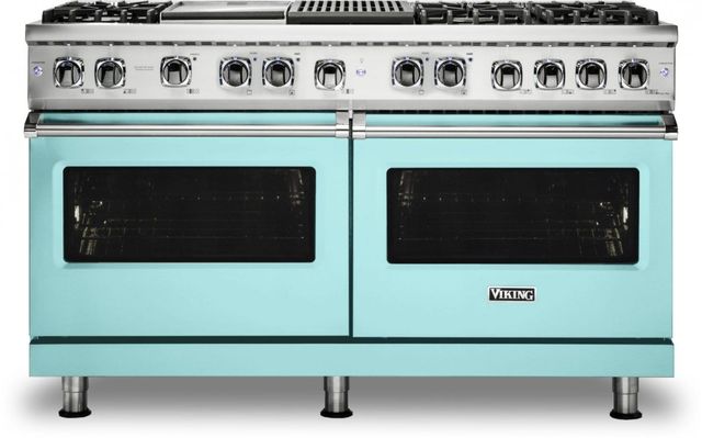 Viking® 5 Series 60" Bywater Blue Pro Style Dual Fuel Liquid Propane Range with 12" Griddle and 12" Grill-0