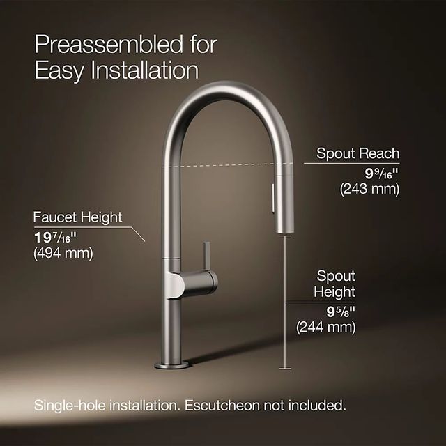 KOHLER® Components® Vibrant Stainless Touchless Kitchen Sink Faucet with 2-Function Sprayhead-2