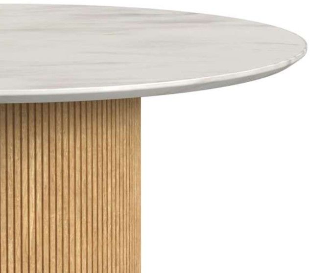 Elements International Sylvie White 47" Faux Marble Top Dining Table with Natural Base-3