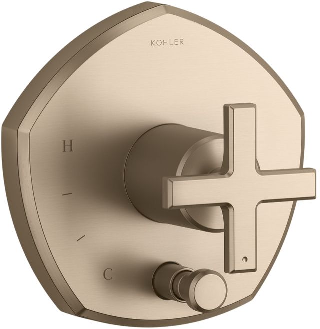 KOHLER® Occasion® Rite-Temp® Vibrant Brushed Bronze Valve Trim with Push-Button Diverter and Cross Handle-0