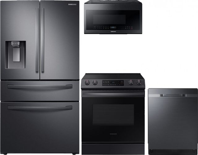 Samsung 4 Piece Fingerprint Resistant Black Stainless Steel Kitchen Package-0
