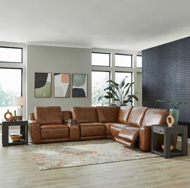 Liberty Furniture Blake 6-Piece Venetian Honey Leather Power Reclining Sectional Sofa Set-2