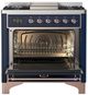 Ilve® Majestic III 36" Midnight Blue Pro Style Dual Fuel Natural Gas Range with Solid Door and Copper Trim-1