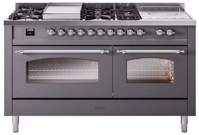 Ilve® Nostalgie II Series 60" Graphite Matte Pro Style Dual Fuel Range-0