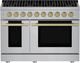 Hauslane HausPro 48" Stainless Steel Pro-Style Dual Fuel Range with Satin Brass Knobs-0