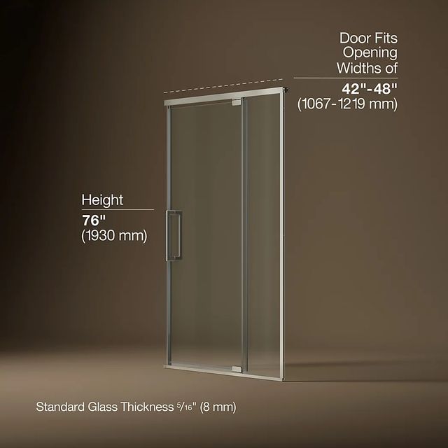 KOHLER Statement™ Anodized Brushed Nickel 76" x 42" - 48" Pivot Shower Door-2