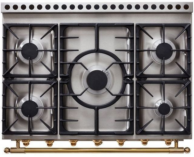 La Cornue CornuFé 110 43" Quintessential Teal Pro Style Dual Fuel Range with Brushed Brass Trim-1