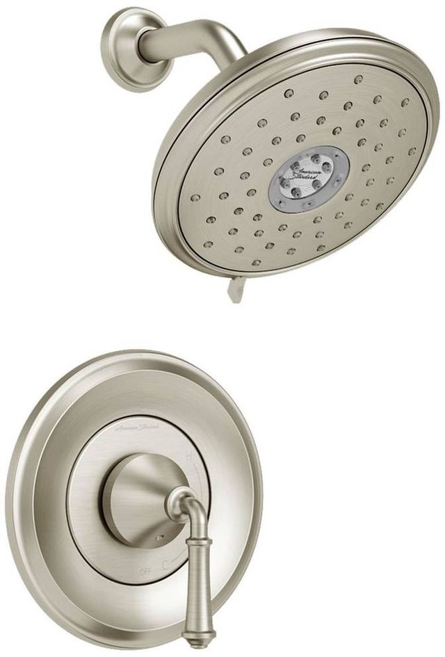 American Standard Delancey® Brushed Nickel Shower Only Trim Kit with Water-Saving 4-Function Showerhead and Lever Handle-0