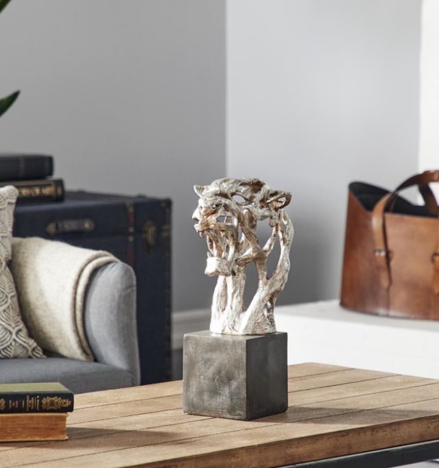 Deco Marche Silver Polystone Leopard Decorative Sculpture-1