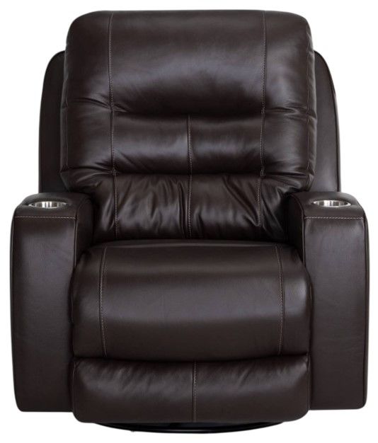 Franklin™ Aspen Holt Coffee Leather Dual Power Swivel Rocker Recliner with Power Headrest-2