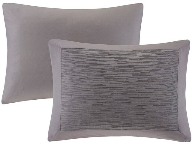 Olliix by N Natori 3 Piece Grey Full/Queen Hanae Cotton Blend Yarn Dyed Comforter Set-1