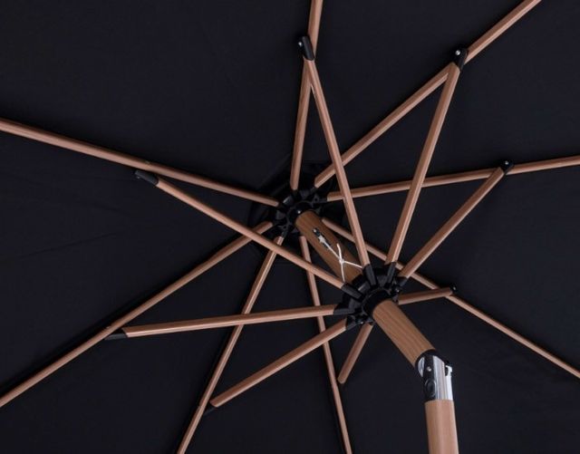 Meridian Furniture Amalfi Black/Teak Aluminum Outdoor Patio Umbrella and Base-4