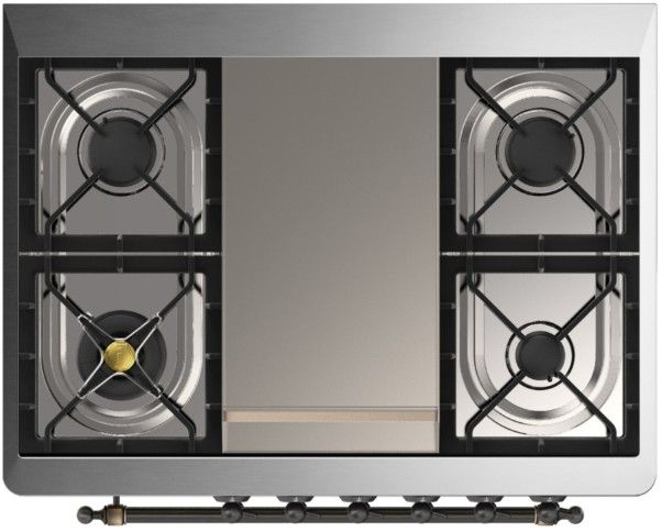 Ilve® Majestic III 36" Antique White Pro Style Dual Fuel Liquid Propane Range with Solid Door and Burnished Trim-3