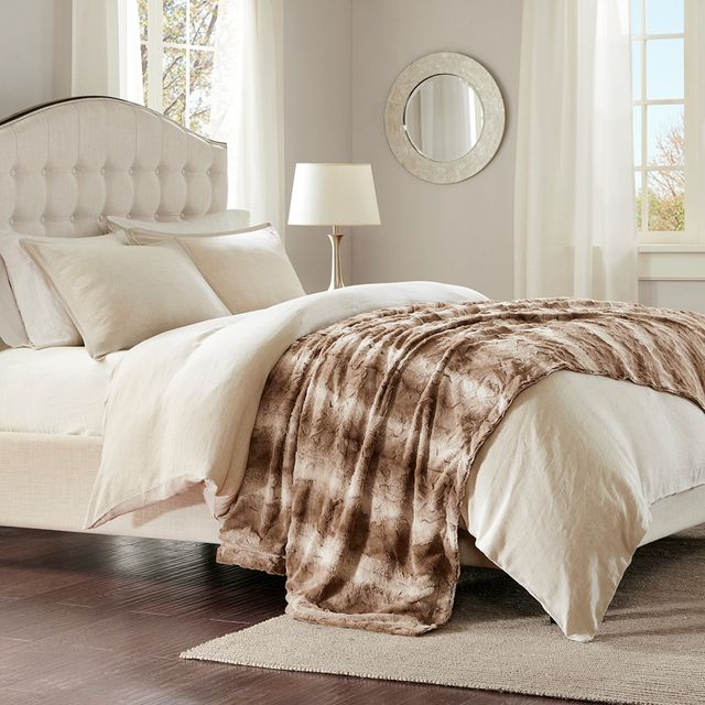 Olliix by Madison Park Zuri 1 Tan Faux Fur Oversized Bed Throw-1