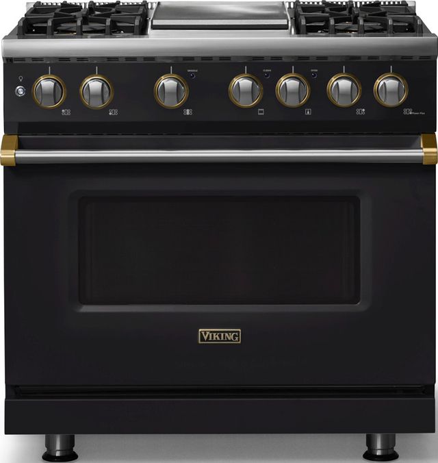 Viking® 5 Series 36" Onyx Pro Style Dual Fuel (LP) Range with Brushed Brass Trim-0