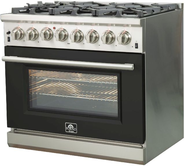 FORNO® Capriasca 36" Stainless Steel Pro Style Dual Fuel Range with Black Door-2