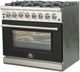 FORNO® Capriasca 36" Stainless Steel Pro Style Dual Fuel Range with Black Door-1