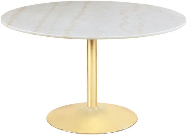 Coaster® Kella 5-Piece Gold/White Round Marble Top Dining Set with Blue Chair-1