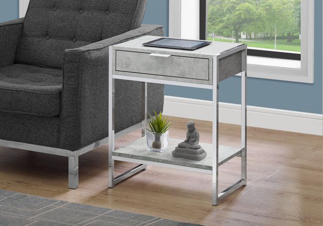 Monarch Specialties Inc. Grey Cement 24"H Chrome Metal Accent Table with Shelf-2